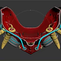 Red Mechanical Monster Toy With Glowing Blue Accents Gold Horns And Wheels