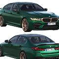 Green BMW M5 Sedan with Gold Alloy Wheels Red Calipers and Sporty Exterior Design
