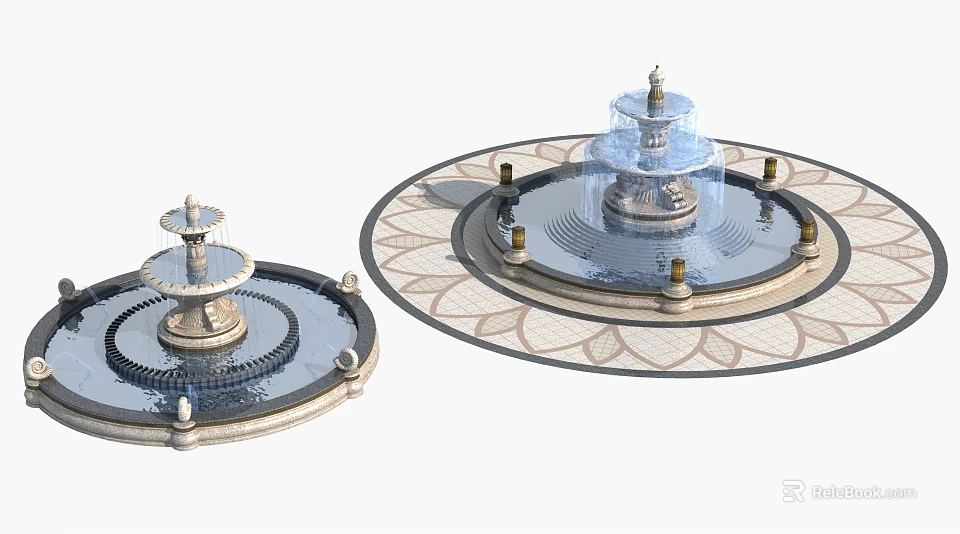 Garden Ornaments Multi tiered Fountains With Circular Base Lotus Decor Flowing Water And Small Lights 3d model 