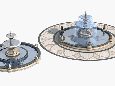 Garden Ornaments Multi tiered Fountains With Circular Base Lotus Decor Flowing Water And Small Lights 3d model