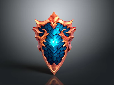 Ornate Shield with Orange Dragon Horn Edges Blue Scales and Glowing Gem as Weapon 3d model