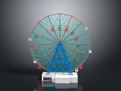 Ferris Wheel Architecture With Lattice Wheel Blue Support And Colorful Illuminated Cabins 3d model