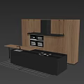Modern Kitchen Interior Design With Wooden Cabinets And Black Island Countertop