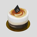 Delicious Creamy Cake With White Brown Swirl Topping Black Card And Golden Tray Base