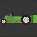 Green Toy Race Car With Black Wheels Spotted Design And Yellow Front Decoration