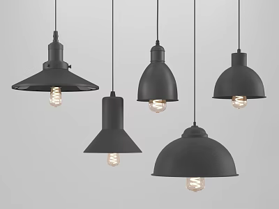 Black Pendant Lights with Various Shapes and Spiral Bulbs for Modern Interior Design 3d model
