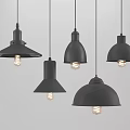 Black Pendant Lights with Various Shapes and Spiral Bulbs for Modern Interior Design
