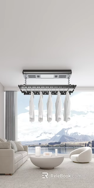 Ceiling Mounted Hanging Clothes Dryer Daily Electrical Appliance For Indoor Home Use With White Shirts 3d model 