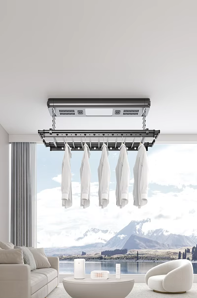 Ceiling Mounted Hanging Clothes Dryer Daily Electrical Appliance For Indoor Home Use With White Shirts 3d model