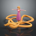 Animated Movie Character Rapunzel With Long Golden Hair In Pink Dress And Outstretched Arms