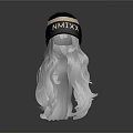 Fashionable Black Beanie With NMIXX Lettering And Long Silver White Curly Hair
