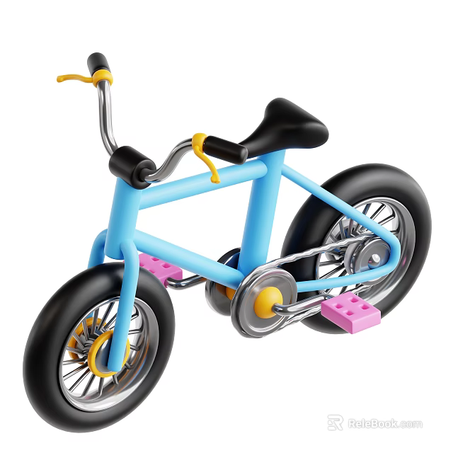 Blue Children's Bicycle With Black Seat Handlebars Pink Pedals And Yellow Handlebar Ends 3d model 