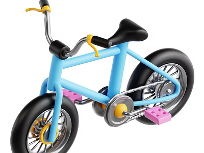 Blue Children's Bicycle With Black Seat Handlebars Pink Pedals And Yellow Handlebar Ends 3d model