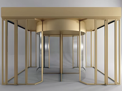 Modern Gold Frame Foyer Design With Revolving Glass Panels And Sleek Structure 3d model