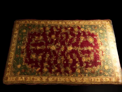 Vintage Decorative Ornament Set Featuring Red Green Gold Floral Pattern Rug 3d model