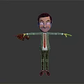 Cartoon Man Wearing Gray Suit Red Tie Open Arms Holding Brown Item On Gray Background