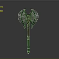 Mythical Battle Axe With Silver Blades Green Gemstone And Red Green Handle