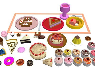 Modern dessert food drink cake ice cream donut bread 3d model