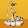 Interactive Area With Yellow Background White Flower And Three Ducks On Egg Shaped Objects 3d model