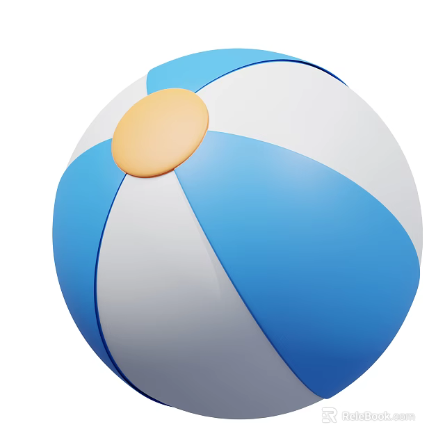 Round Vibrant Blue And White Beach Ball With Orange Top Design 3d model 