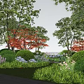 Lush Well Maintained Shrubs In Garden Landscape With Lawn And Colorful Flowers