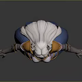 Fantasy Anime Style Woman With White Horns And Orange Blue Outfit