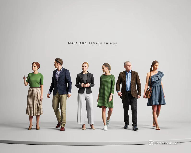 Group of Diverse Men and Women in Fashionable Clothing Posing for Style Showcase 3d model 