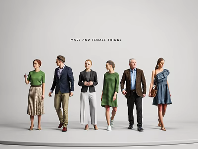 Group of Diverse Men and Women in Fashionable Clothing Posing for Style Showcase 3d model