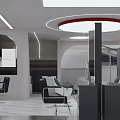 Modern Hair Salon Interior With Styling Chairs Mirrors And Marble Countertops