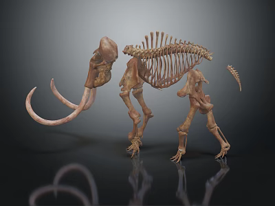 Complete Mammoth Skeleton With Bony Organ Structure And Long Curved Tusks 3d model
