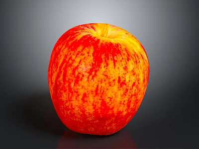 Fresh Juicy Red and Yellow Striped Apple on Smooth Gray Background Surface 3d model