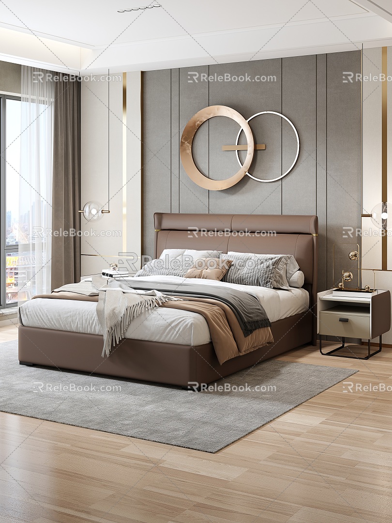 Modern Light Luxury Double Bed 3d model