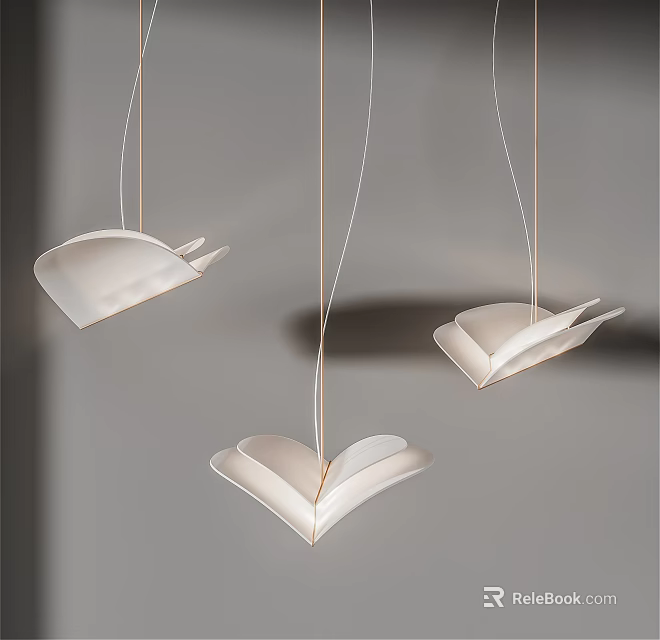 Modern Unique Folding Shape Pendant Chandeliers In White With Metal Hanging Frame Design 3d model 