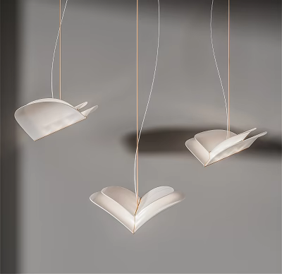Modern Unique Folding Shape Pendant Chandeliers In White With Metal Hanging Frame Design 3d model