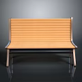 Modern Wooden Bench With Slatted Design And Metal Frame Structure