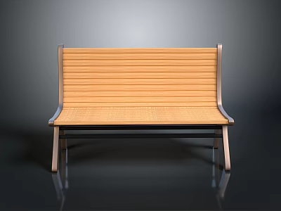 Modern Wooden Bench With Slatted Design And Metal Frame Structure 3d model