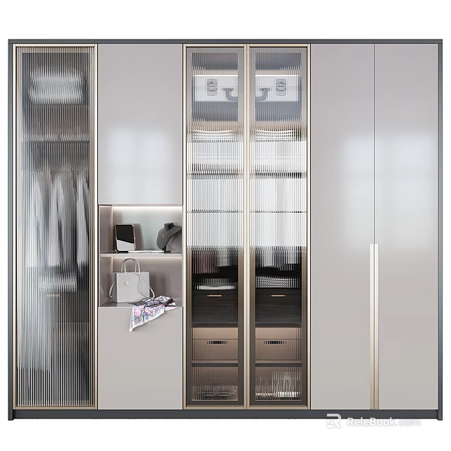 Modern Wardrobe Design With Glass Doors Drawer Storage And Hanging Area 3d model 