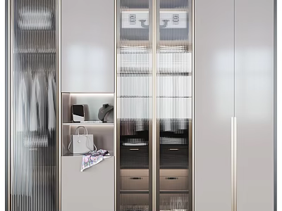 Modern Wardrobe Design With Glass Doors Drawer Storage And Hanging Area 3d model