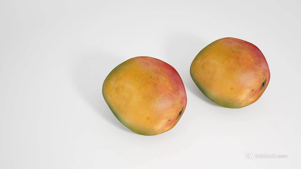 Two Fresh Mangoes With Yellow And Red Skin On White Background 3d model 