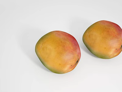 Two Fresh Mangoes With Yellow And Red Skin On White Background 3d model