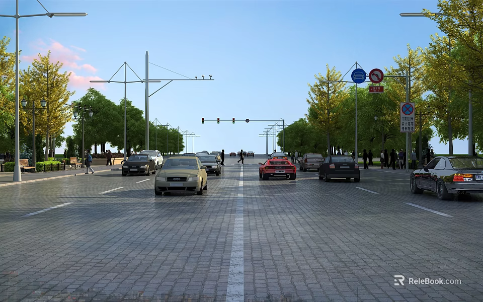 Efficient Road Infrastructure With Traffic Lights Street Lights And Lane Markings 3d model 