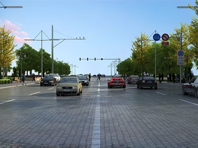 Efficient Road Infrastructure With Traffic Lights Street Lights And Lane Markings 3d model