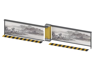 Public Facility Safety Barrier With Transparent Panels Landscape Painting Yellow Connecting Parts And Warning Stripes 3d model