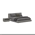 Modern Double Bed With Gray Bedding Soft Pillows Upholstered Headboard And Nightstand