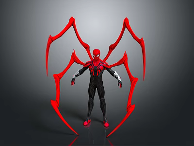 Spider Man 3D Character Model With Black Red Costume And Red Mechanical Arms 3d model