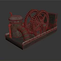 Industrial Equipment with Large Interlocking Gears and Rusty Metal Pipes on Metal Base
