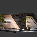 Japanese style Garden Wall Design With Stone Panels Water Fountain And Green Plants