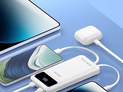 Latest Smartphones with Portable Power Bank Wireless Earbuds and Charging Setup 3d model