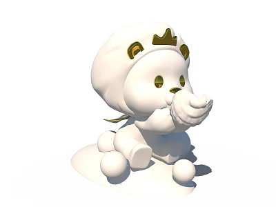 Cute White Bear Shaped Landscape Sculpture With Golden Crown And Green Eyes 3d model