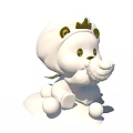 Cute White Bear Shaped Landscape Sculpture With Golden Crown And Green Eyes